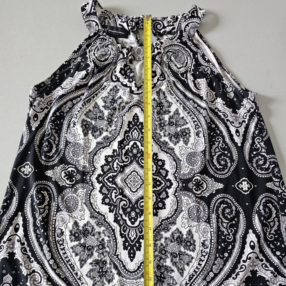 INC International Concepts Top M Black White Paisley Sleeveless Pom Pom Hem Trim - Picture 2 of 13